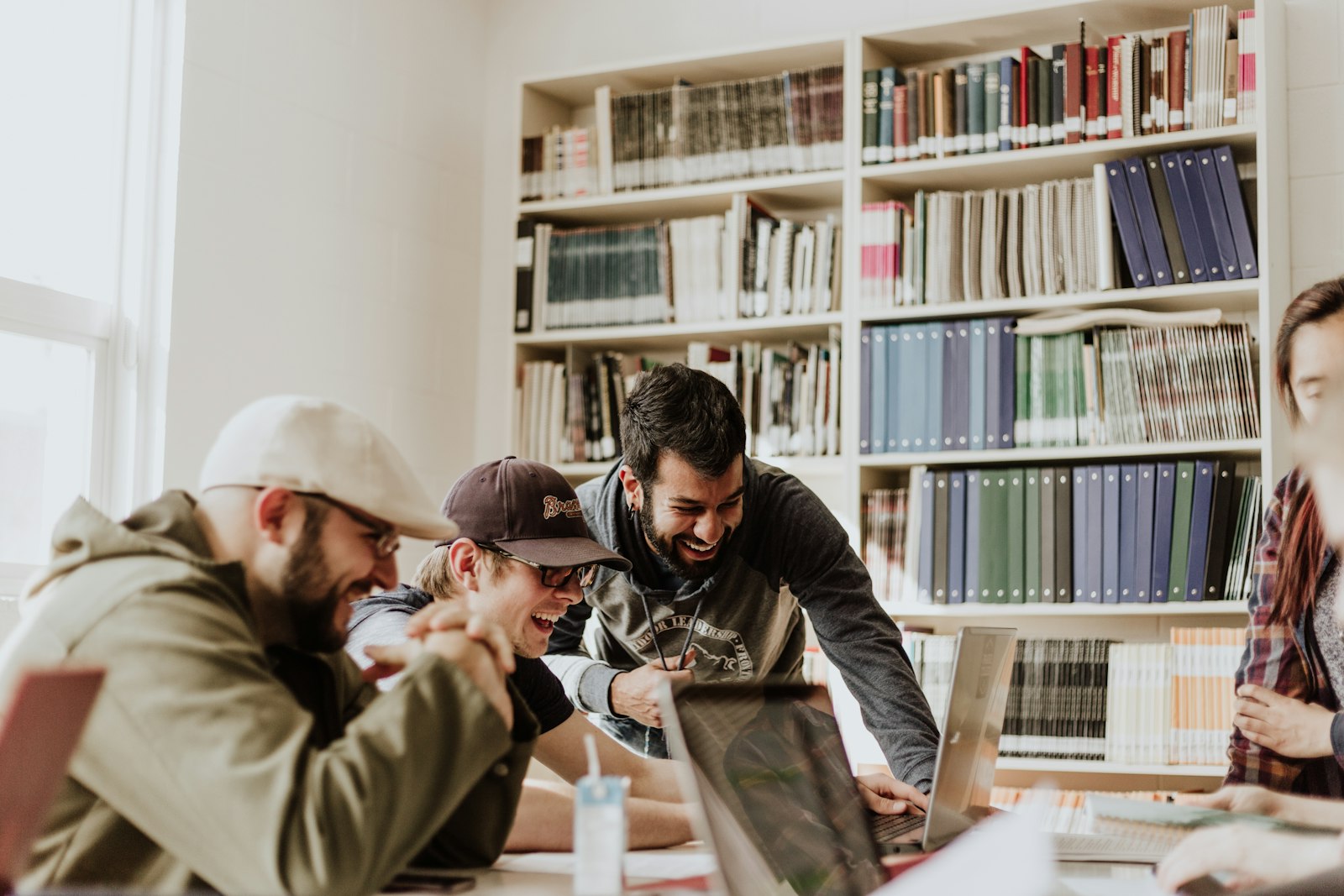 Students collaborating in a library